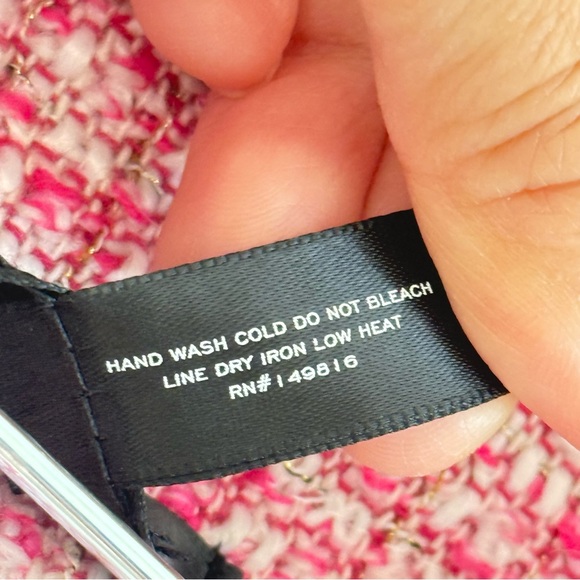 AQUA Women Tweed Blazer Jacket Pink Small Button Fringe Trim Metallic Business - Picture 12 of 16